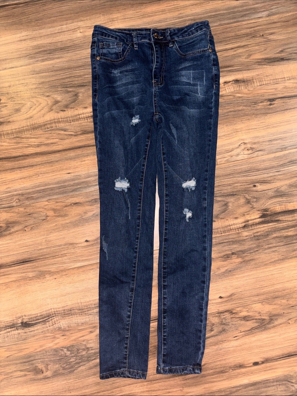 Women's Dark Blue Ripped Skinny Jeans
